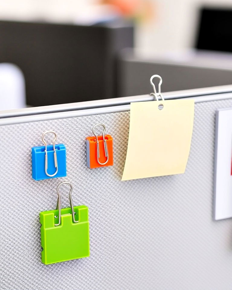 cubicle with magnetic clip holders - 30 Cubicle Decor Ideas