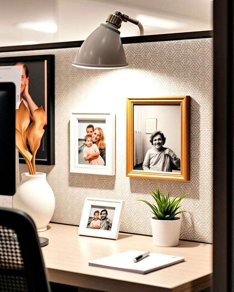cubicle with picture frames - 30 Cubicle Decor Ideas