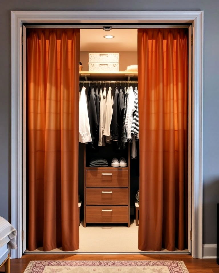 curtain dividers for open wardrobe - 30 Open Closet Ideas