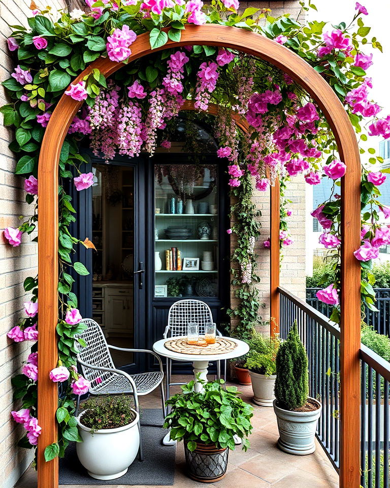 curved balcony trellis for artistic flair - 20 Balcony Trellis Ideas