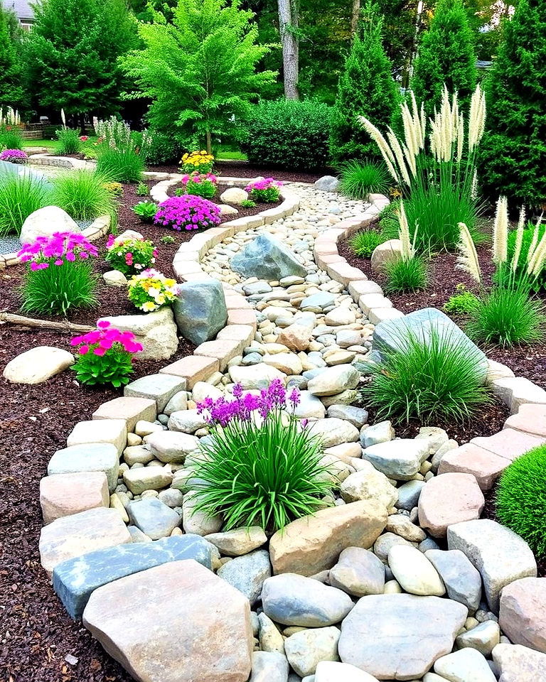 curved dry creek bed design - 30 Front Yard Dry Creek Bed Landscaping Ideas