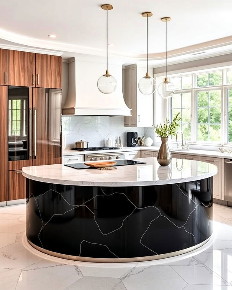 curved kitchen island for artistic touch - 20 Luxury Kitchen Island Ideas