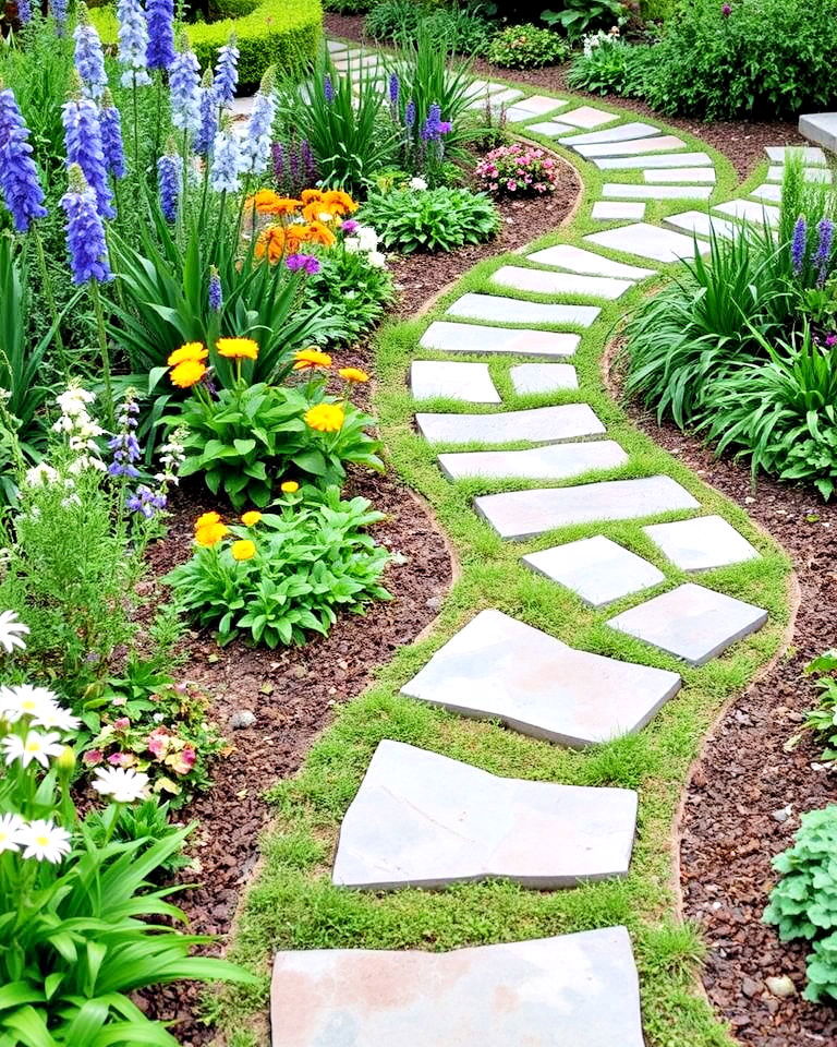 curved stepping stone path - 30 Stepping Stone Walkway Ideas