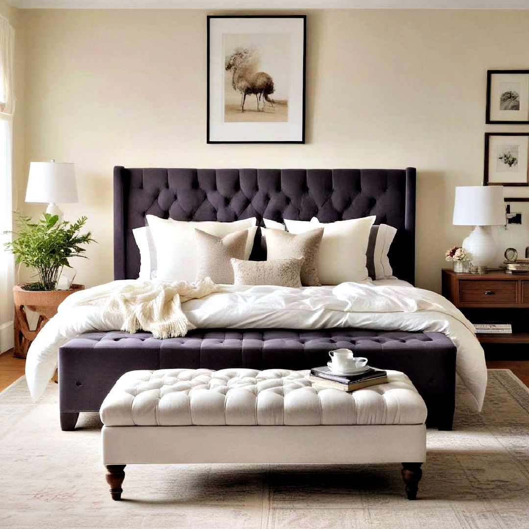 cushioned bench to add extra comfort - 40 Cozy Bedroom Ideas
