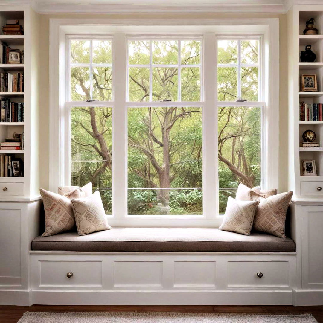 cushioned window seat with built in storage - 40 Home Decor Ideas