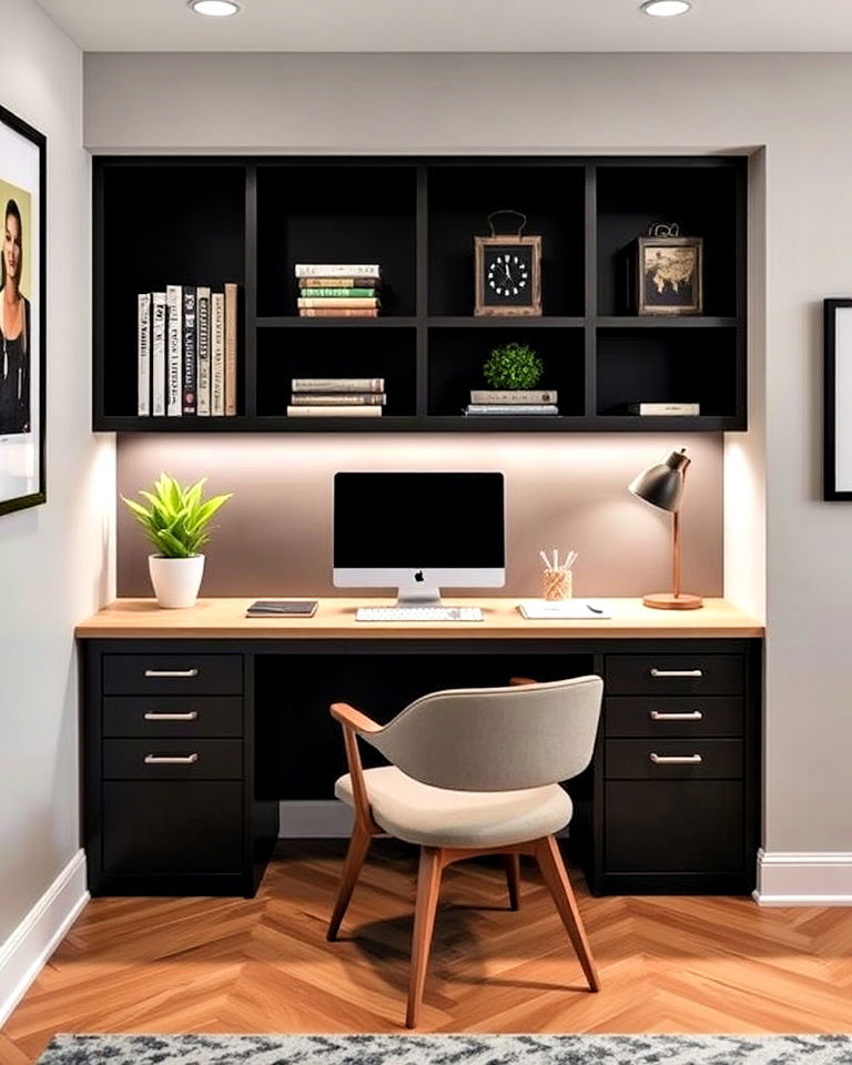 custom desk setup for modern home office - 40 Modern Home Office Ideas