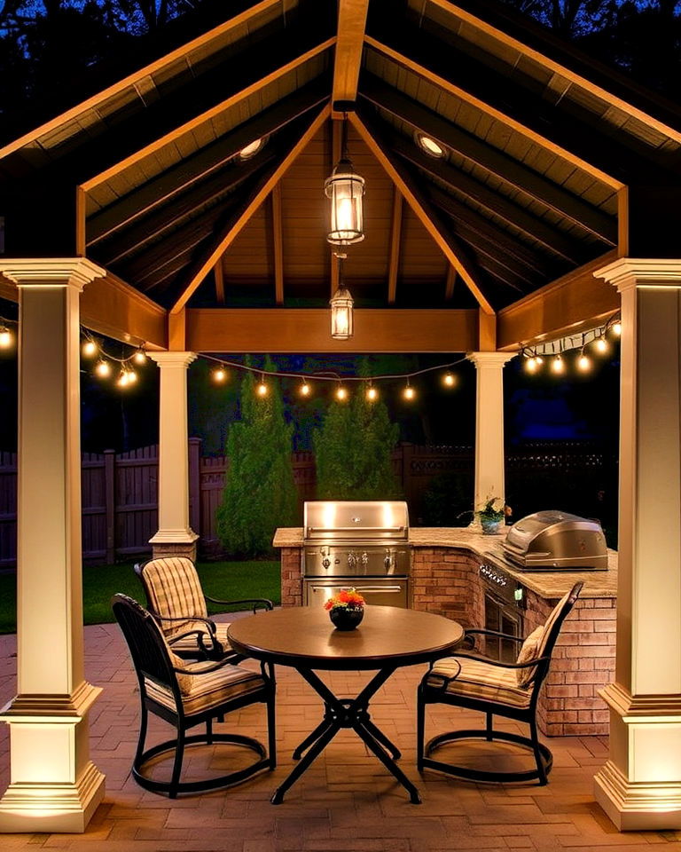 custom lighting for gazebo kitchen - 20 Outdoor Kitchen with a Gazebo Ideas