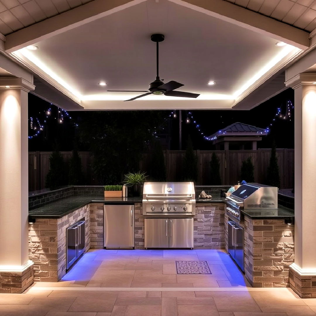 custom lighting with l shaped kitchen - 20 L Shaped Outdoor Kitchen Ideas
