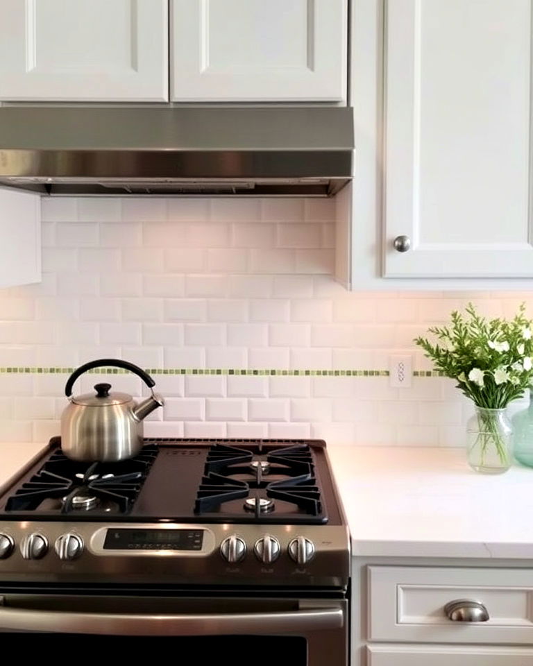 custom look sage green tile accents - 25 Sage Green and White Kitchen Ideas