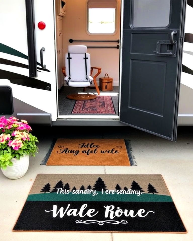 custom rv mats to add personal touch - 30 Rv Campsite Decorating Ideas