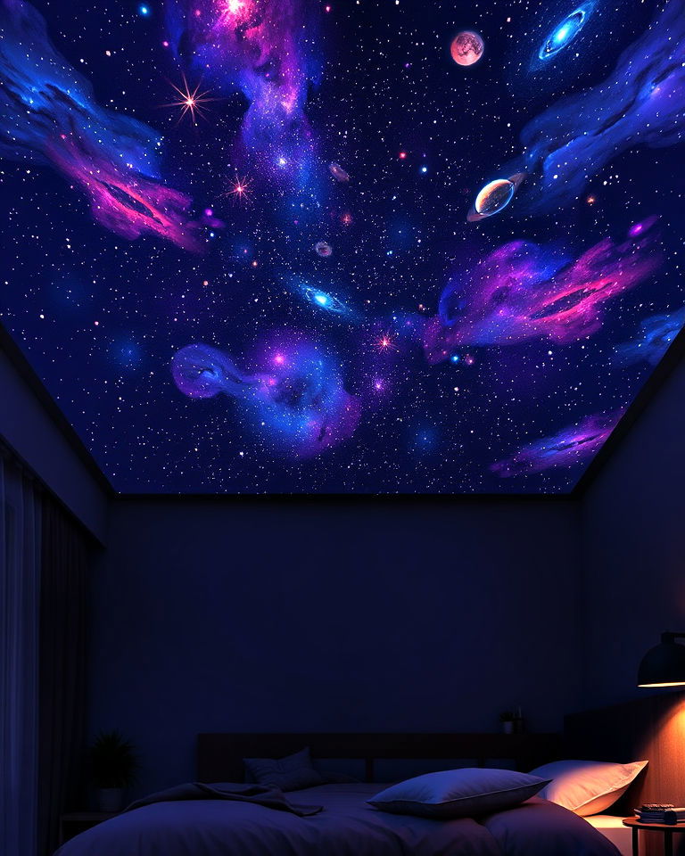 custom starry ceiling light projector - 20 Galaxy Space-themed Bedroom Ideas