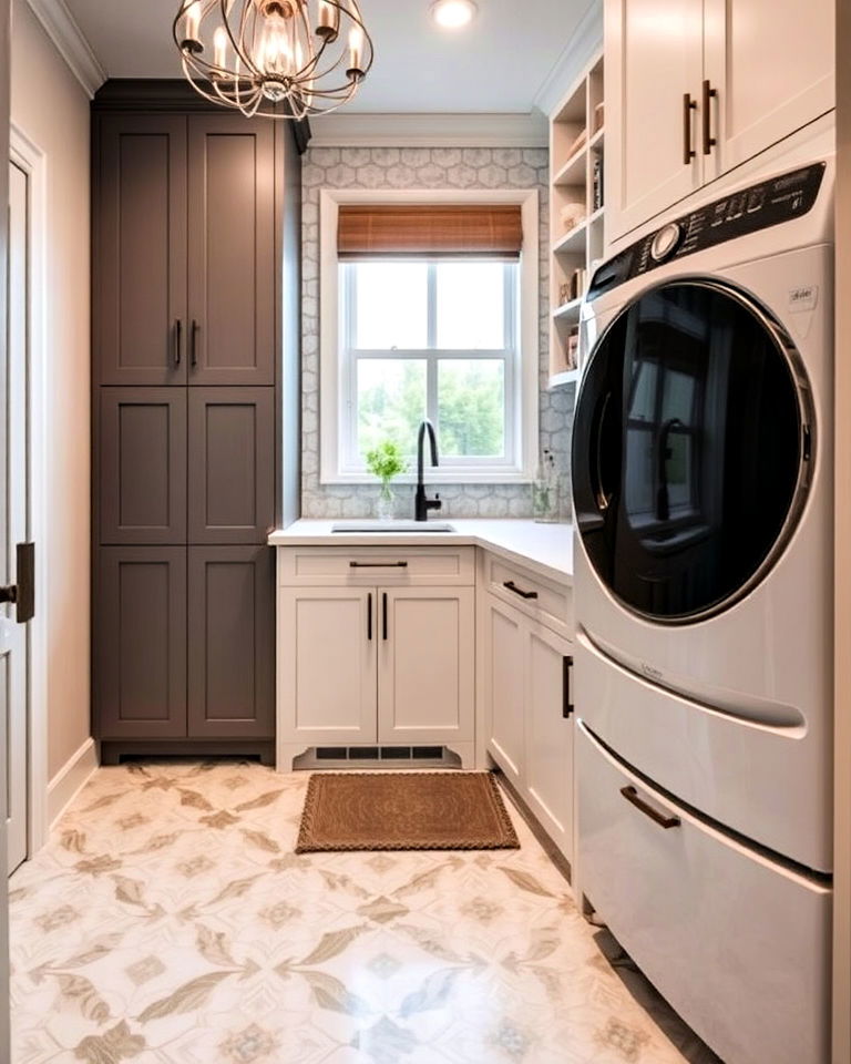 custom tile flooring design - 30 Luxury Modern Laundry Room Ideas