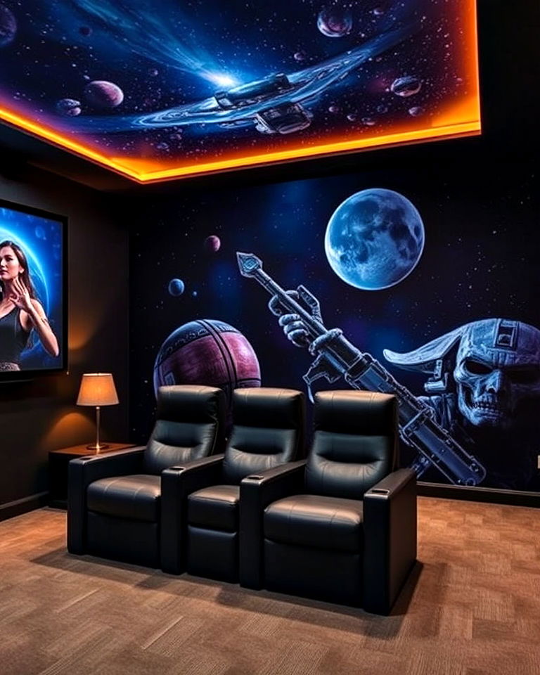 custom wall murals for small home theater - 40 Small Home Theater Ideas