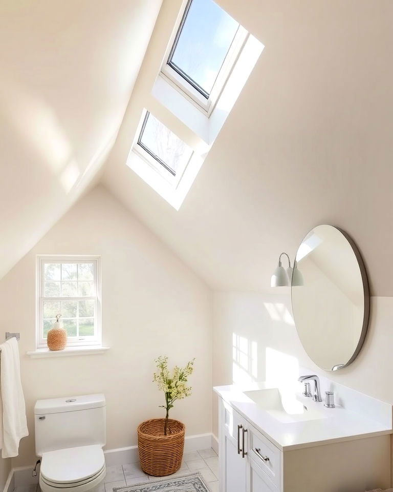 custom window placement design - 15 Sloped Ceiling Attic Bathroom Ideas