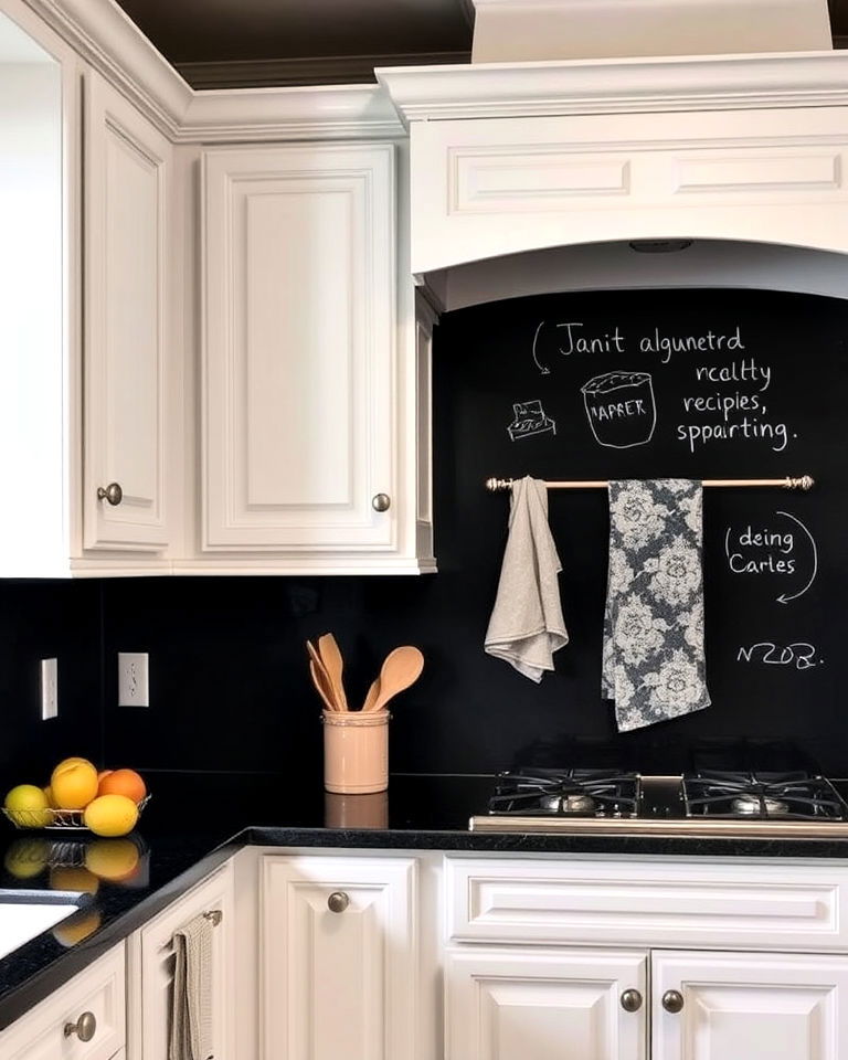 customizable chalkboard paint backsplash - 40 Kitchen Backsplash Ideas for White Cabinets
