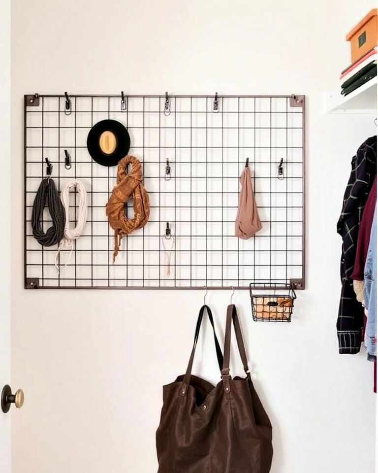 customizable closet wall with metal grid panel - 30 Open Closet Ideas