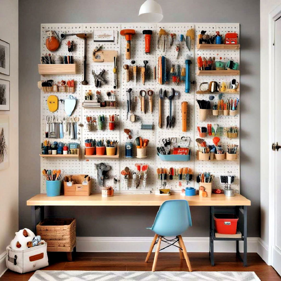 customizable pegboard for storage - 40 Boys Room Ideas