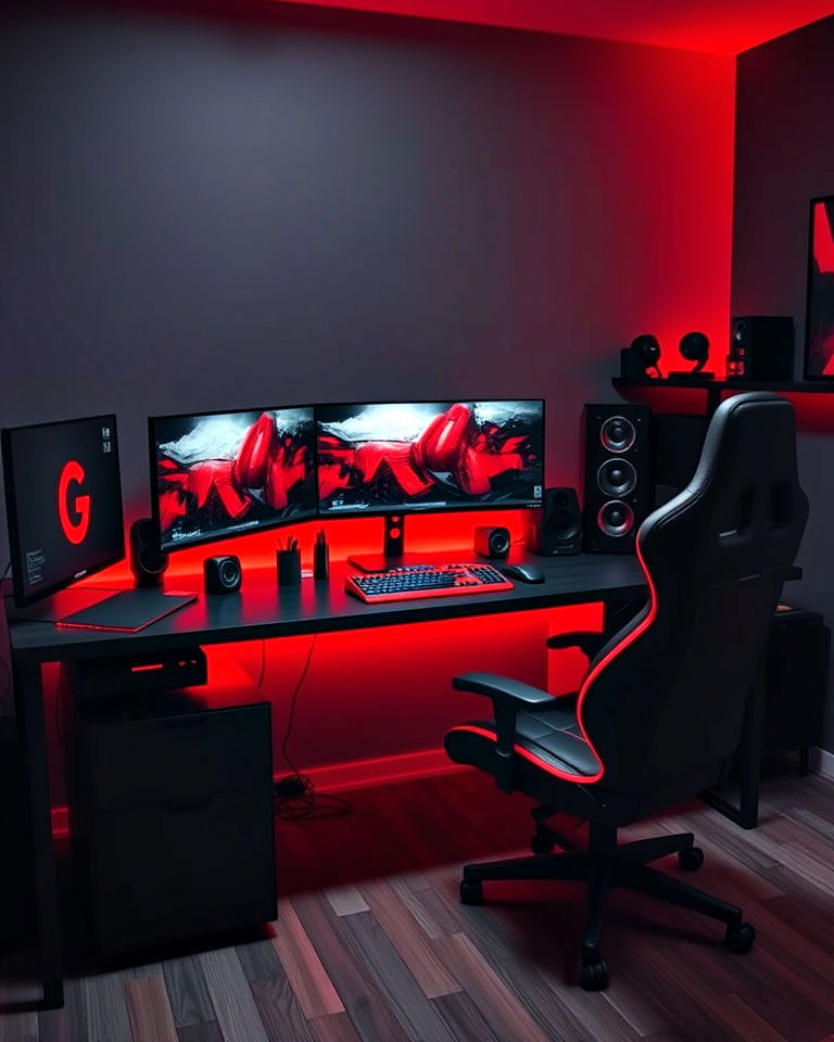 customizable rgb and dark mode command center - 20 Red and Black Gaming Setup Ideas