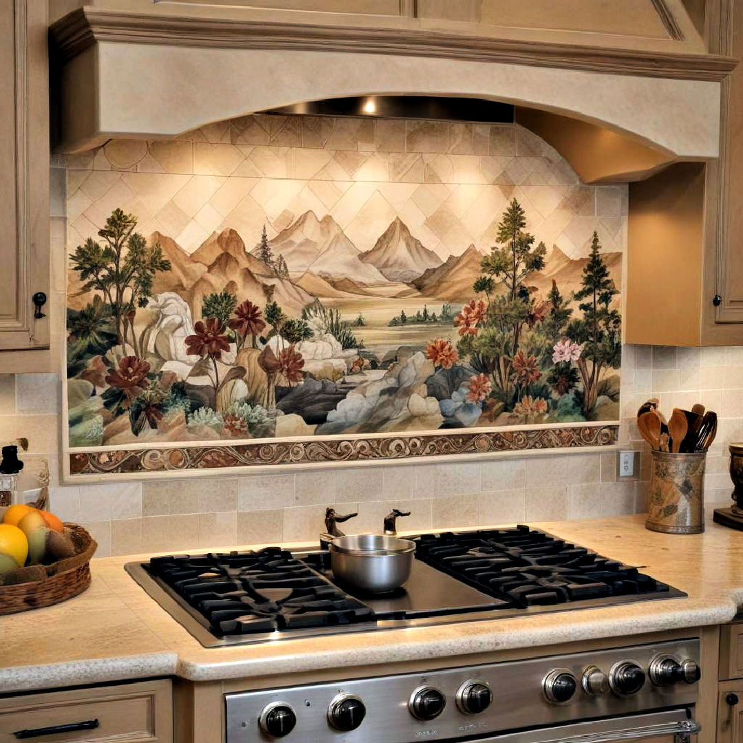 customized backsplash mural idea - 40 Kitchen Decor Ideas