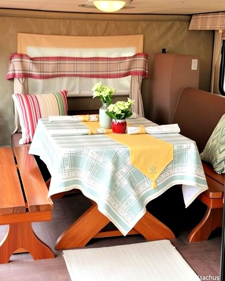 customized tablecloth for rv campsite decorating - 30 Rv Campsite Decorating Ideas