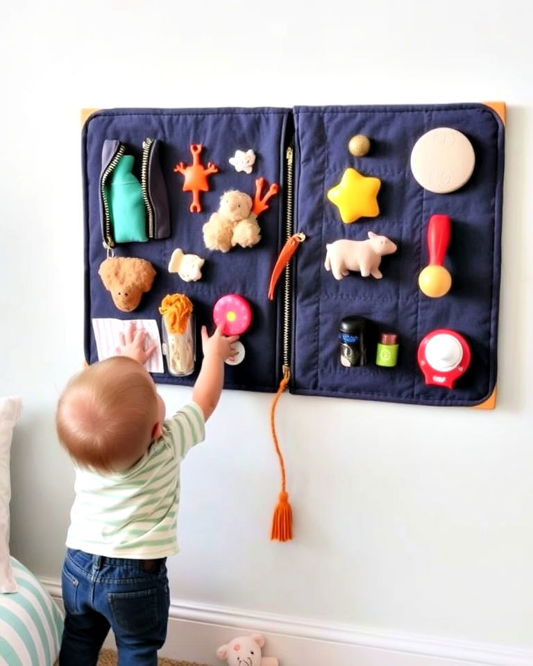 customized wall mounted sensory board - 40 Toddler Room Ideas