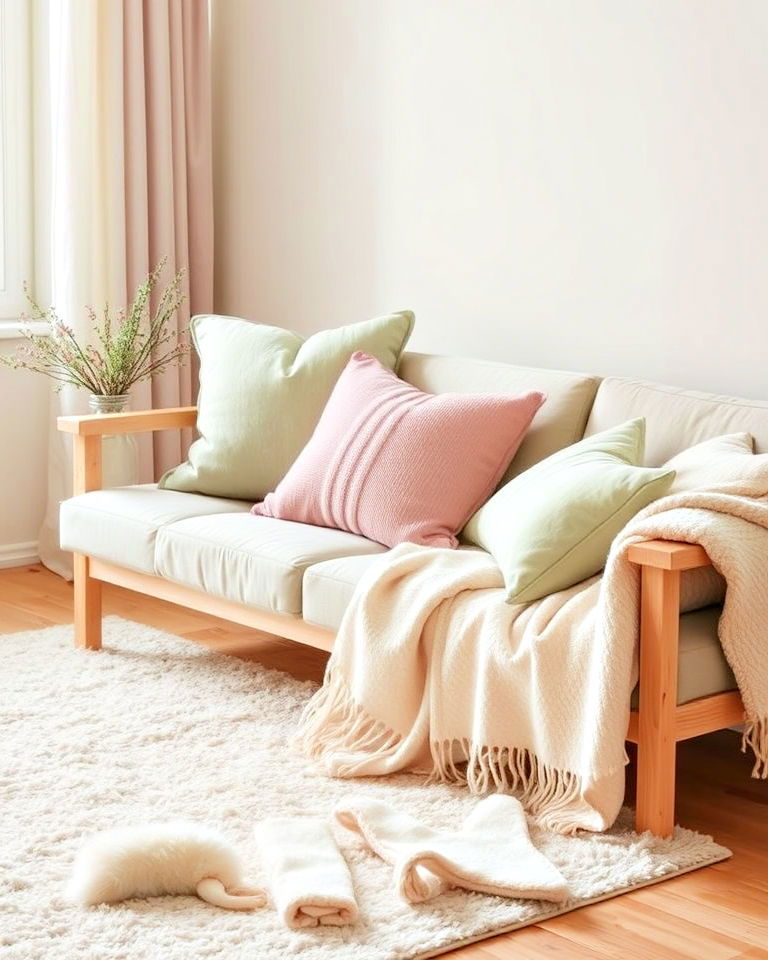 danish inspired layered textures in muted pastels - 25 Danish Pastel Room Ideas