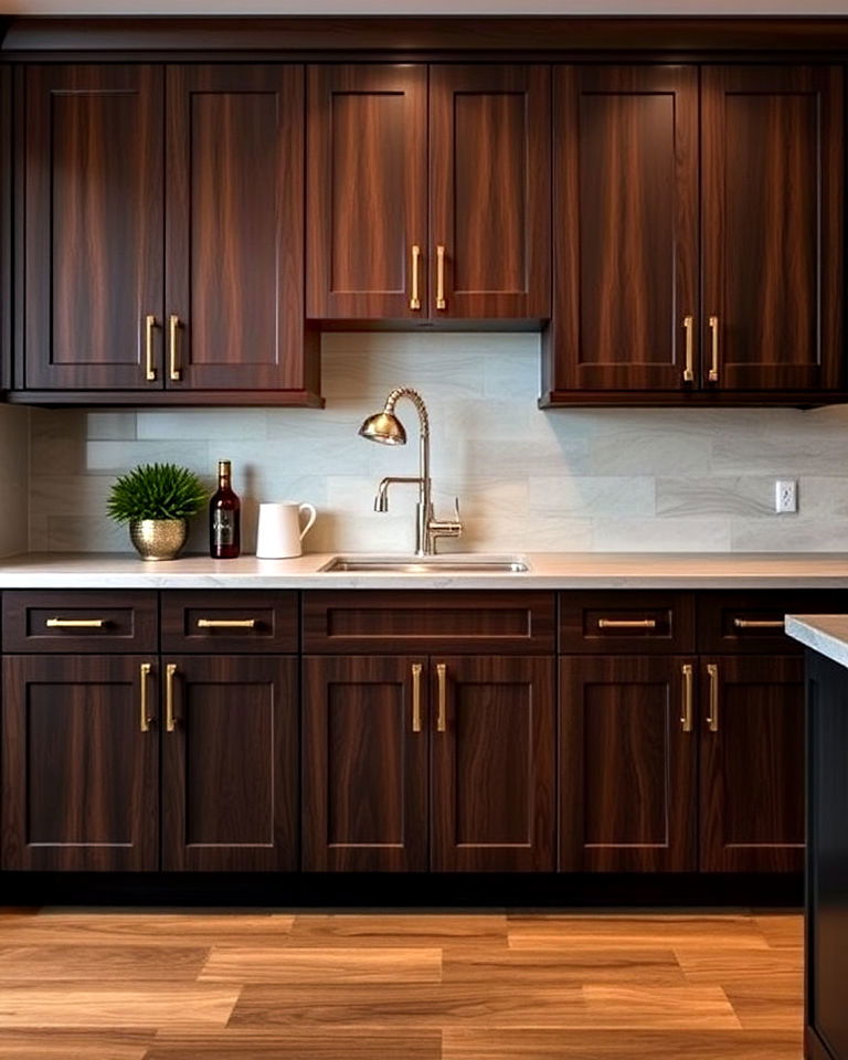 dark acacia wood kitchen cabinets - 30 Dark Wood Kitchen Cabinets
