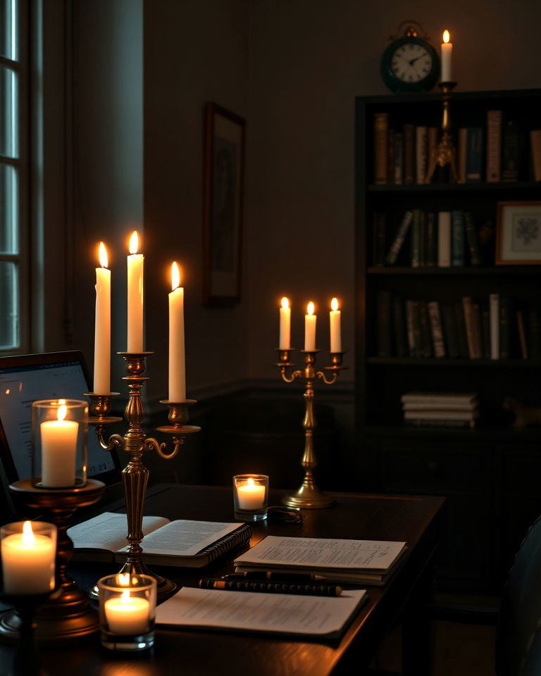 dark academia aesthetic candlelight elegance - 20 Dark Academia Home Office Ideas