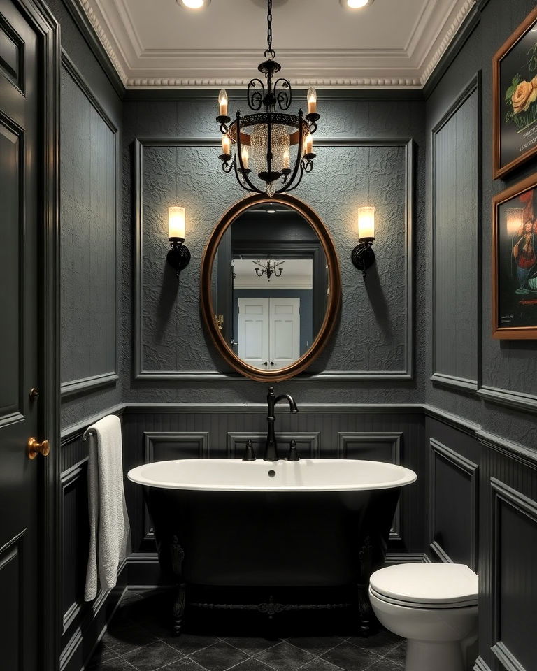 dark academia aesthetic textured wall treatments - 20 Dark Academia Bathroom Ideas