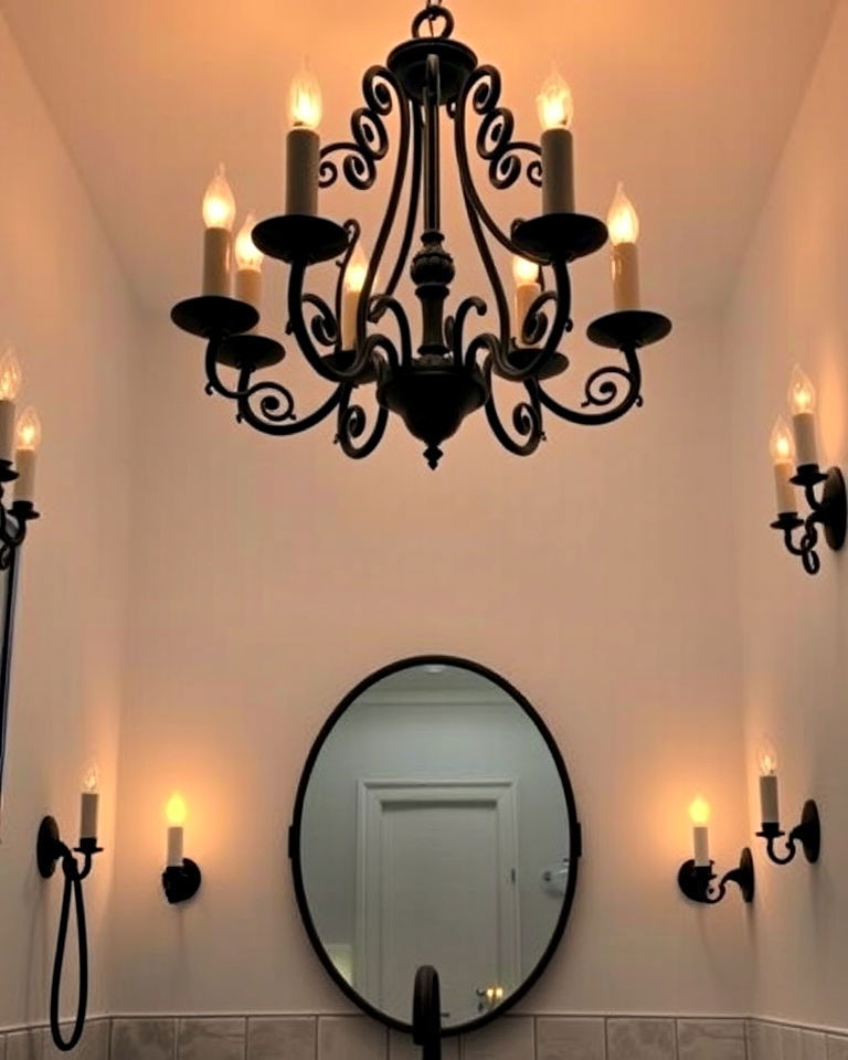 dark academia bathroom with gothic lighting - 20 Dark Academia Bathroom Ideas