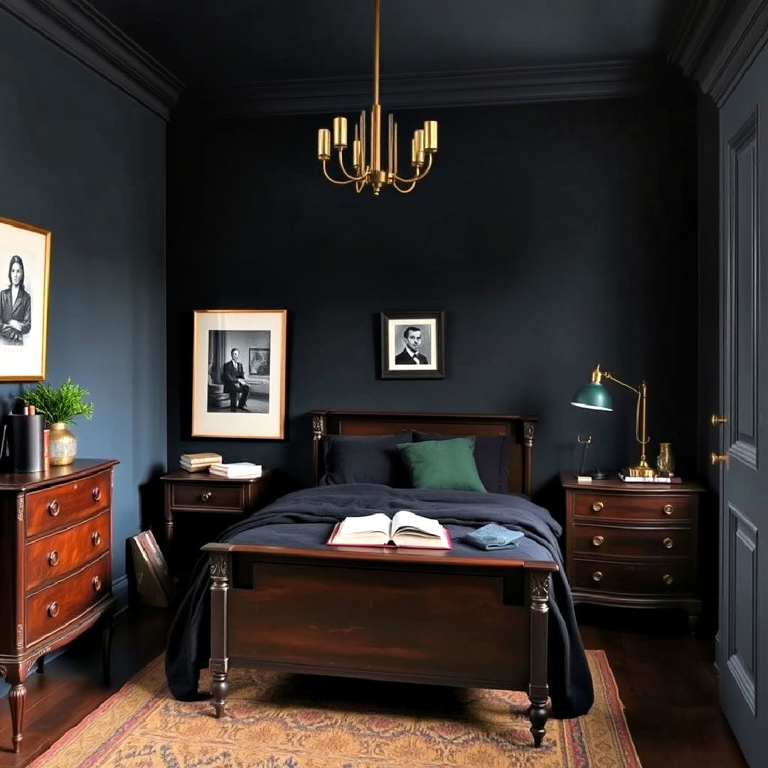 dark academia bedroom with moody wall color - 25 Dark Academia Bedroom Ideas