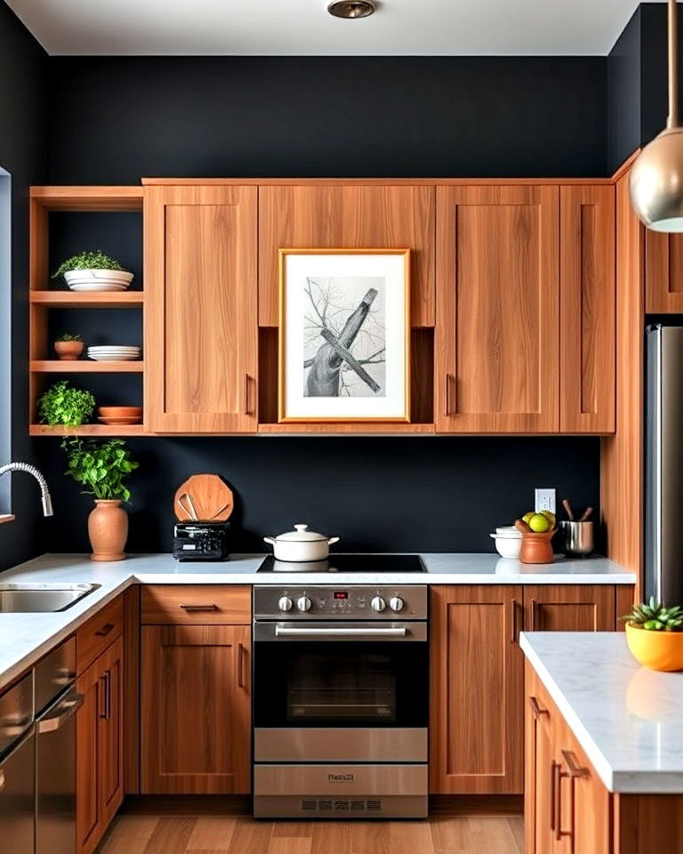 dark accent wall for kitchen - 25 Dark Kitchen Ideas