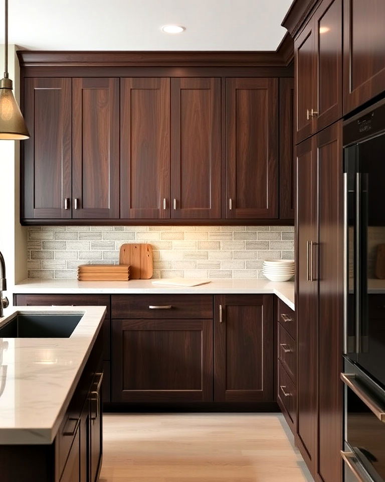 dark alder shaker cabinets - 30 Dark Wood Kitchen Cabinets