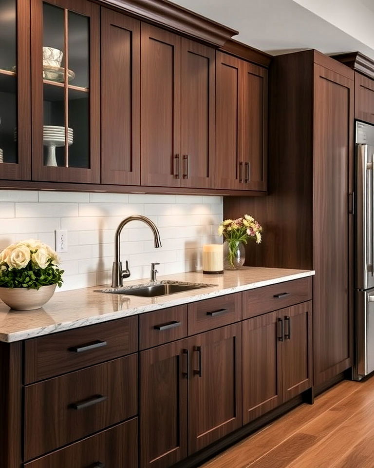 dark alder wood kitchen cabinets - 30 Dark Wood Kitchen Cabinets