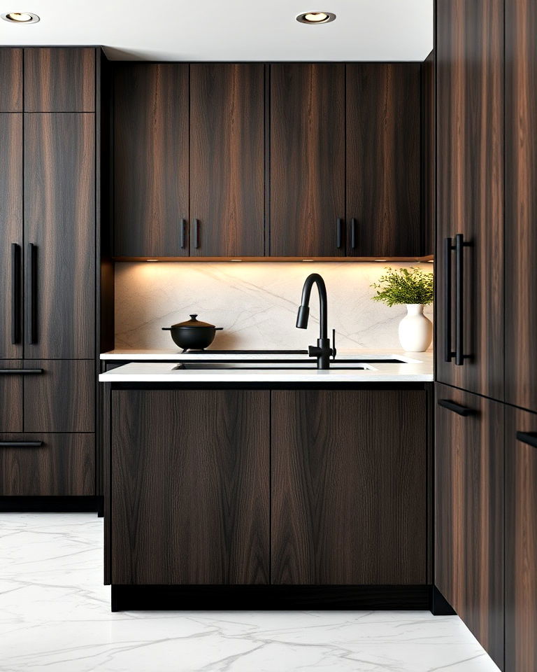 dark ash cabinets for bold contrast - 30 Dark Wood Kitchen Cabinets