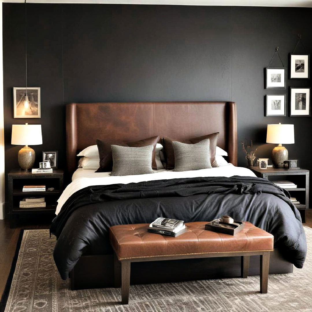 dark bedroom with leather accents - 25 Dark Bedroom Ideas