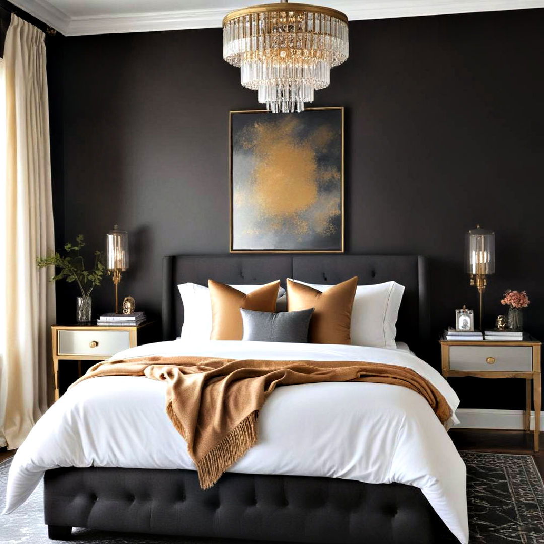 dark bedroom with metallic accents - 25 Dark Bedroom Ideas