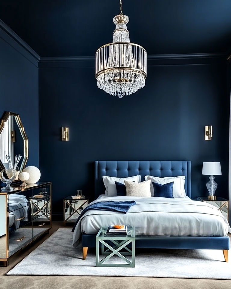 dark blue and glass elements for bedroom - 30 Dark Blue Bedroom Ideas