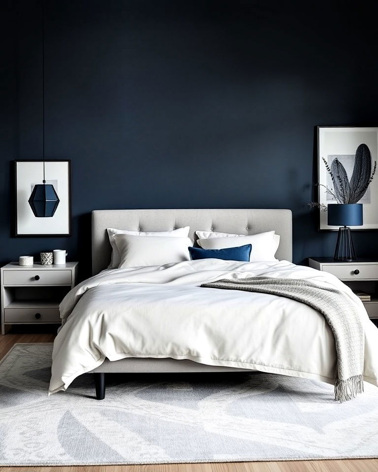 dark blue and gray combo - 30 Dark Blue Bedroom Ideas