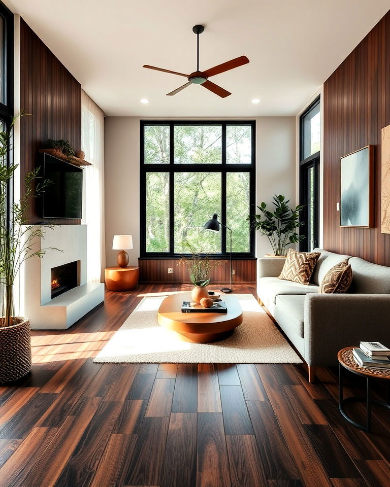 dark brown bamboo tiles flooring - 30 Dark Brown Floor Living Room Ideas