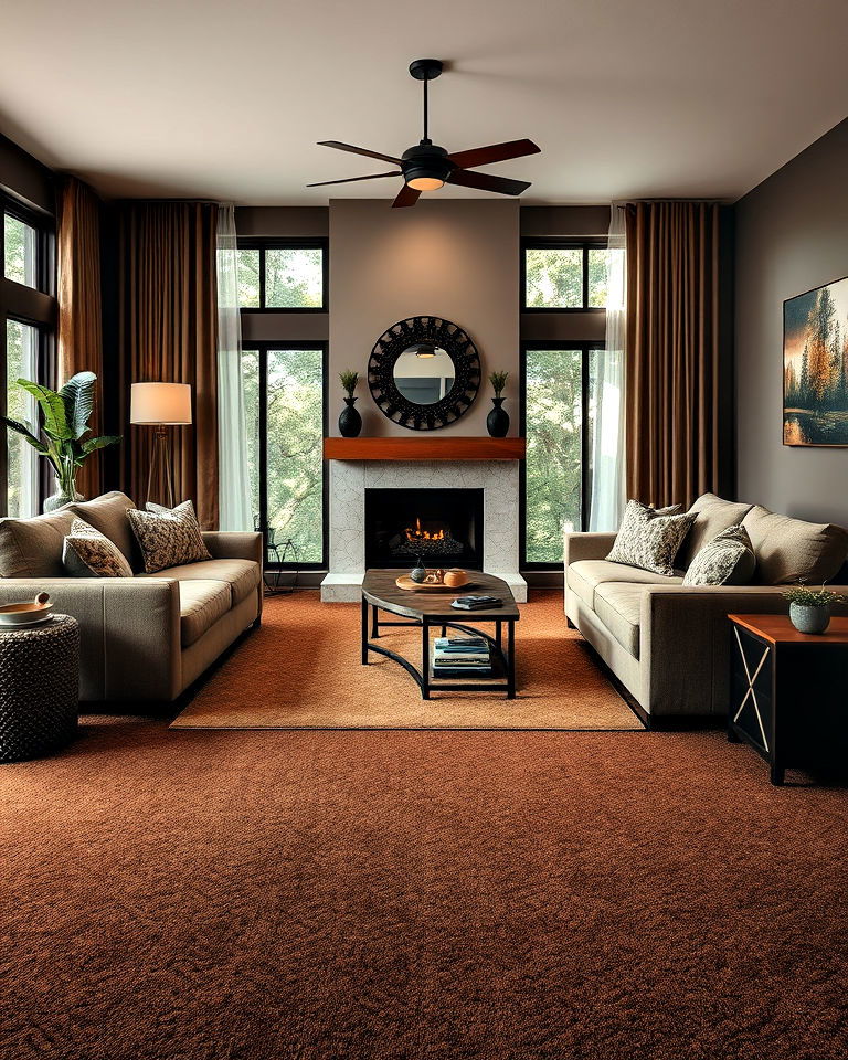 dark brown carpet for underfoot comfort - 30 Dark Brown Floor Living Room Ideas