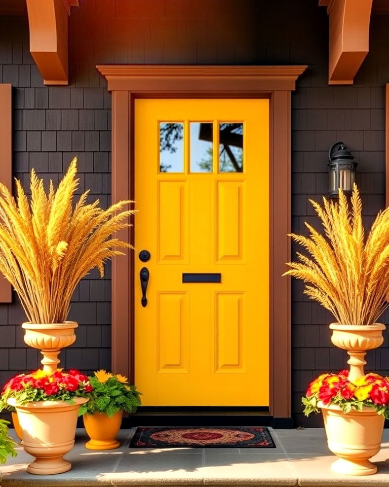 dark brown exterior and vibrant yellow door - 25 Dark Brown House Exterior Ideas