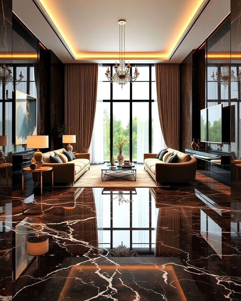 dark brown marble flooring for living room - 30 Dark Brown Floor Living Room Ideas