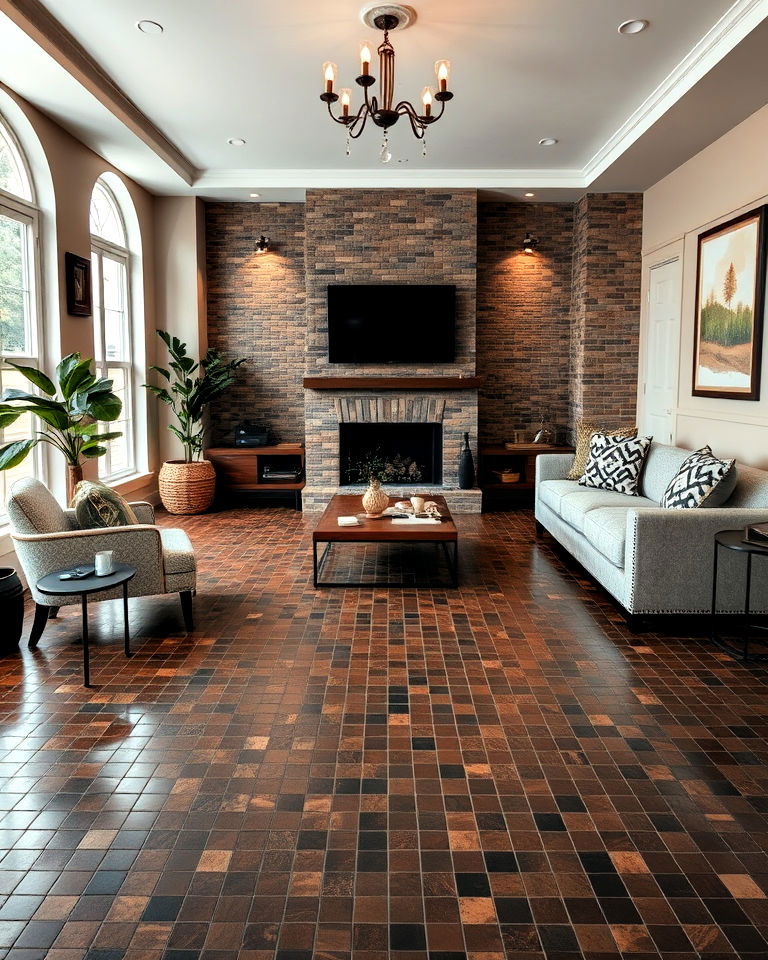 dark brown mosaic tiles for living room floor - 30 Dark Brown Floor Living Room Ideas