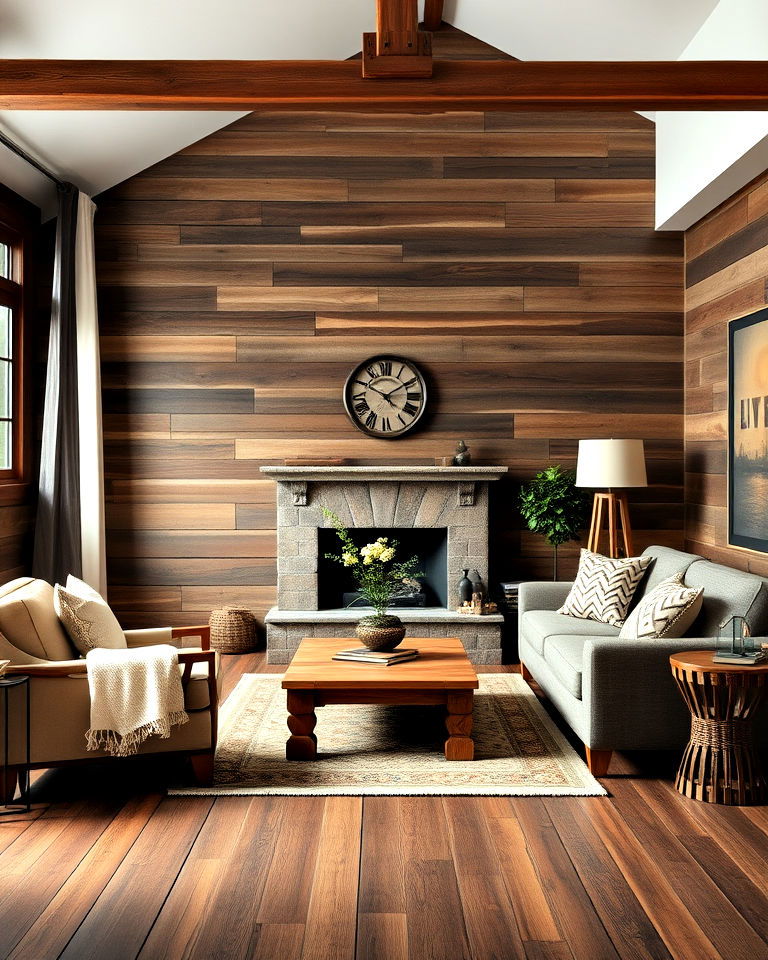 dark brown reclaimed wood to add rustic charm - 30 Dark Brown Floor Living Room Ideas