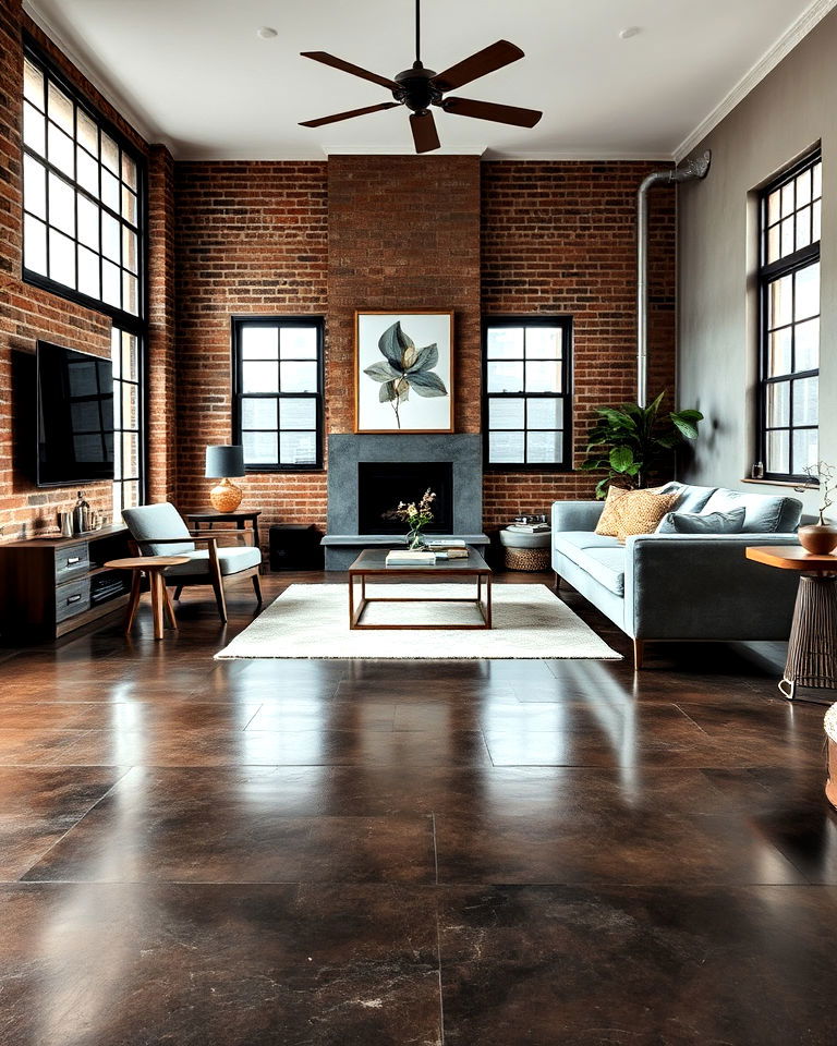 dark brown stained concrete flooring for living room - 30 Dark Brown Floor Living Room Ideas