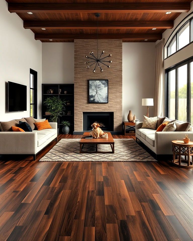 dark brown vinyl sheet flooring for living room - 30 Dark Brown Floor Living Room Ideas