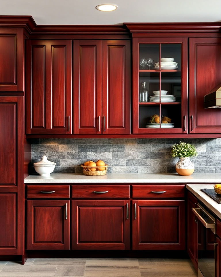 dark cherry wood cabinets to add rustic charm - 30 Dark Wood Kitchen Cabinets