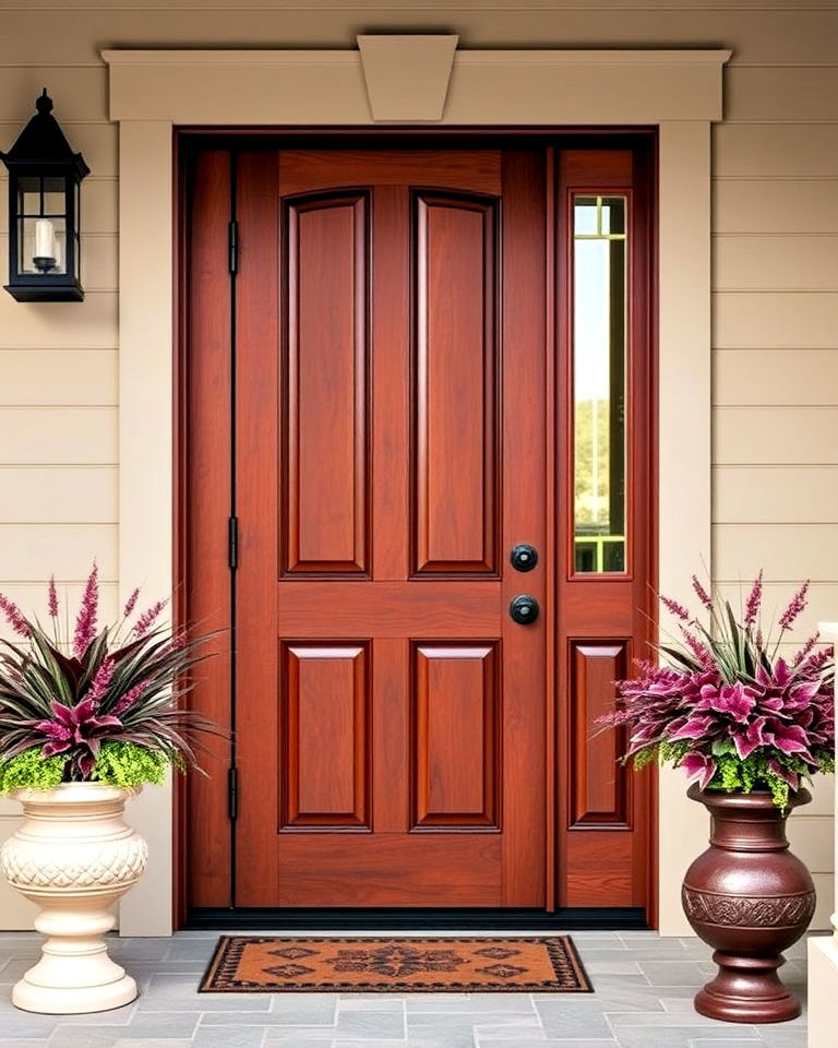 dark chestnut stain elegance - 25 Stained Front Door Ideas