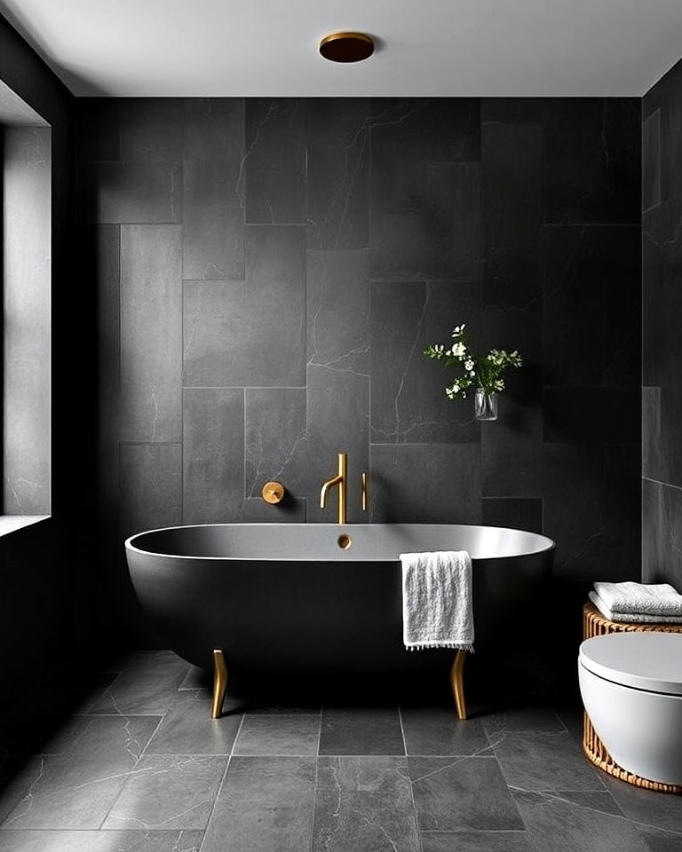 dark concrete bathroom for bold look - 30 Concrete Bathroom Ideas